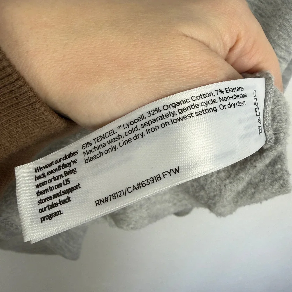 Eileen Fisher Cozy Brushed Terry Fleece Hug Funnel Neck Long Top Grey XS - Picture 8 of 9
